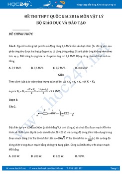 Giải chi tiết 20 câu Vận dụng cao đề thi THPT QG 2016 môn Vật lý- Bộ GD&ĐT