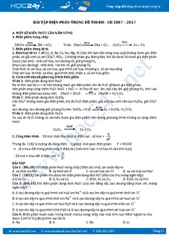 Bài tập Điện phân trong đề thi ĐH - CĐ 2007 - 2017 có lời giải