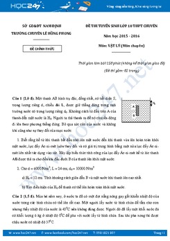 Đề thi tuyển sinh vào lớp 10 Chuyên Lý Lê Hồng Phong- Nam Định năm học 2015-2016 có lời giải