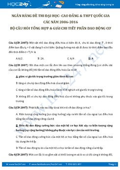 128 câu trắc nghiệm Dao động cơ trong Đề thi tuyển sinh từ 2006-2016