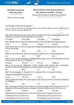 Đề thi thử THPT QG 2017 môn Hóa THPT Nông Cống - Thanh Hóa có lời giải