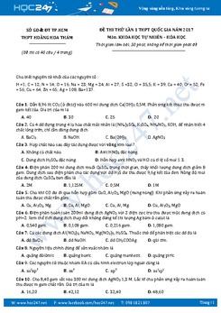 Đề thi thử THPT QG 2017 môn Hóa THPT Hoàng Hoa Thám - TP Hồ Chí Minh có lời giải chi tiết