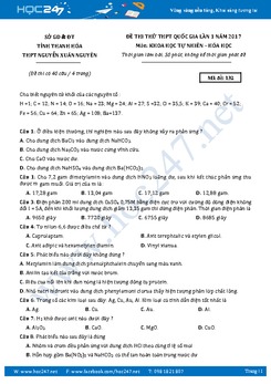 Đề thi thử THPT QG 2017 môn Hóa THPT Nguyễn Xuân Nguyên - Thanh Hóa có lời giải