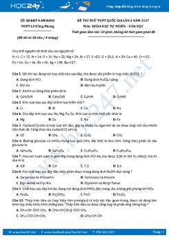 Đề thi thử THPT QG 2017 môn Hóa THPT Chuyên Lê Hồng Phong - Nam Định có đáp án