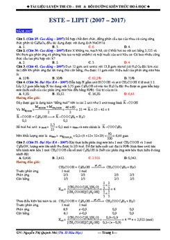 Bài tập Este - Lipit trong đề thi ĐH - CĐ 2007 - 2017 có lời giải