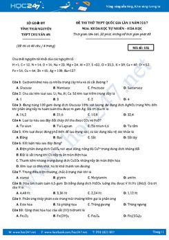 Đề thi thử THPT QG 2017 môn Hóa THPT Chu Văn An - Quảng Trị có lời giải