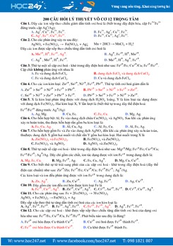 200 Câu trắc nghiệm lý thuyết vô cơ môn Hóa học có đáp án