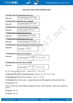 Công thức tính nhanh số đồng phân môn Hóa học