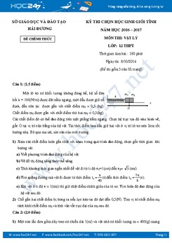 Đề thi HSG Vật lý 12 Sở GD&ĐT Hải Dương 2016-2017 có lời giải chi tiết