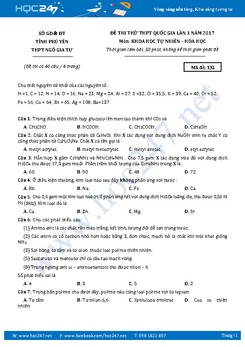 Đề thi thử THPT QG 2017 môn Hóa THPT Ngô Gia Tự - Phú Yên có lời giải