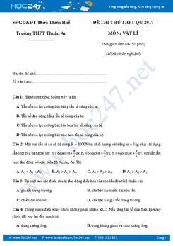 Đề thi thử THPT QG 2017 môn Vật Lý trường THPT Thuận An- Thừa Thiên Huế