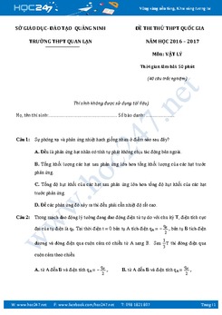 Đề khảo sát chất lượng ôn thi THPT Quốc Gia 2017  môn Vật Lý trường THPT Quan Lạn