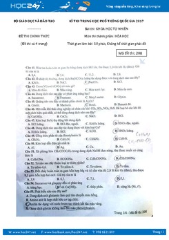 Đề thi THPT Quốc gia 2017 môn Hóa học (Đề chính thức) có đáp án tham khảo - Mã 208