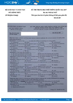 Đề thi THPT Quốc Gia môn tiếng Anh năm 2017 mã đề 409 (đáp án tham khảo)