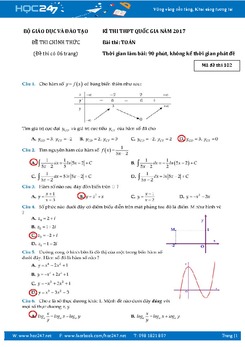 Đề thi THPT Quốc gia 2017 môn Toán mã đề 102 có đáp án