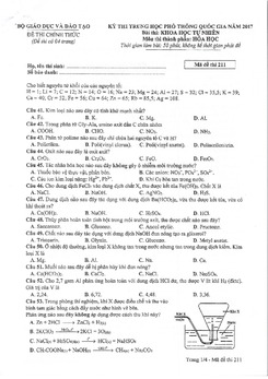 Đề thi THPT Quốc gia 2017 môn Hóa học (Đề chính thức) có đáp án tham khảo - Mã 211