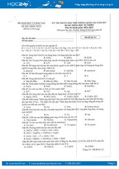 Đề thi THPT Quốc gia 2017 môn Hóa học (Đề chính thức) có đáp án tham khảo - Mã 212