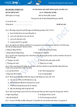 Đề thi THPT QG môn Lịch sử năm 2017 mã đề 306