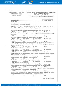 Đề thi THPT Quốc gia 2017 môn Hóa học (Đề chính thức) có đáp án tham khảo - Mã 204