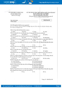 Đề thi THPT Quốc gia 2017 môn Hóa học (Đề chính thức) có đáp án tham khảo - Mã 209