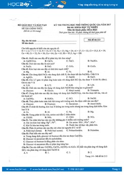 Đề thi THPT Quốc gia 2017 môn Hóa học (Đề chính thức) có đáp án tham khảo - Mã 213