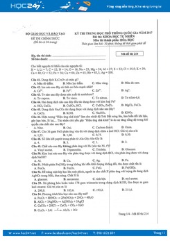 Đề thi THPT Quốc gia 2017 môn Hóa học (Đề chính thức) có đáp án tham khảo - Mã 214