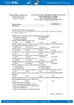Đề thi THPT Quốc gia 2017 môn Hóa học (Đề chính thức) có đáp án tham khảo - Mã 215