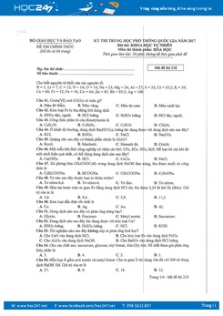 Đề thi THPT Quốc gia 2017 môn Hóa học (Đề chính thức) có đáp án tham khảo - Mã 218