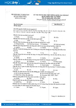 Đề thi THPT Quốc gia 2017 môn Hóa học (Đề chính thức) có đáp án tham khảo - Mã 219