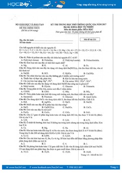 Đề thi THPT Quốc gia 2017 môn Hóa học (Đề chính thức) có đáp án tham khảo - Mã 221