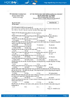 Đề thi THPT Quốc gia 2017 môn Hóa học (Đề chính thức) có đáp án tham khảo - Mã 222