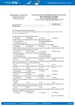 Đề thi THPT Quốc gia 2017 môn Hóa học (Đề chính thức) có đáp án tham khảo - Mã 223