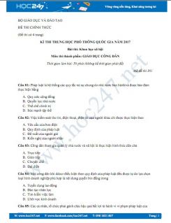 Đề thi THPT Quốc gia 2017 GDCD (Đề chính thức) có đáp án