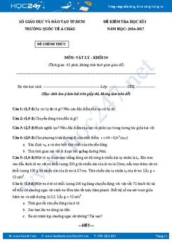 Đề thi và đáp án môn Vật Lý 10 học kì 1 năm 2016- 2017 trường Quốc Tế Á Châu