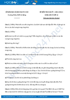Đề thi và đáp án môn Vật Lý 10 học kì 1 năm 2015- 2016 trường THCS-THPT An Đông