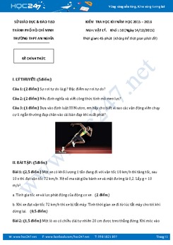 Đề thi và đáp án môn Vật Lý 10 học kì 1 năm 2015- 2016 trường THPT An Nghĩa