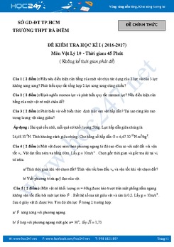 Đề thi học kì 1 có đáp án môn Vật Lý 10 năm 2016- 2017 trường THPT Bà Điểm