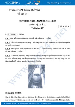 Bộ đề thi và đáp án HK1 môn Lý 11 năm 2016- 2017 trường THPT Lương Thế Vinh tp.HCM