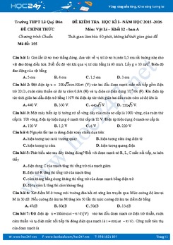 Đề thi và đáp án học kì 1 môn Vật Lý 12 trường THPT Lê Quý Đôn