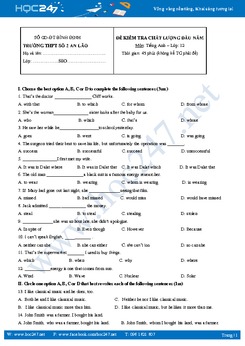 Đề thi khảo sát chất lượng đầu năm - Tiếng Anh lớp 12 trường THPT An Lão tỉnh Bình Định