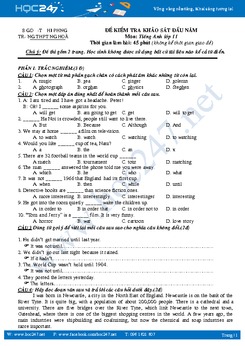 Đề thi khảo sát chất lượng đầu năm - Tiếng Anh lớp 11 THPT Đồng Hòa - Hải Phòng