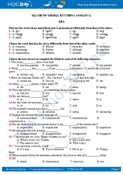 Bộ 3 đề ôn thi học kỳ 1 - Tiếng Anh lớp 12