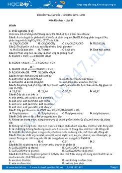 Đề kiểm tra 15 phút Hóa 12 Chương Este - Lipit