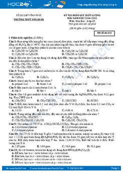 Đề Khảo sát chất lượng đầu năm Hóa 12 trường THPT Văn Quán - Vĩnh Phúc có lời giải