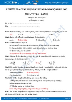 Đề kiểm tra khảo sát chất lượng chương Dao Động Cơ Vật lý 12