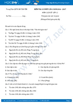 Đề kiểm tra 15 phút môn Sử 12 - Trường TT GDTX Tân Yên