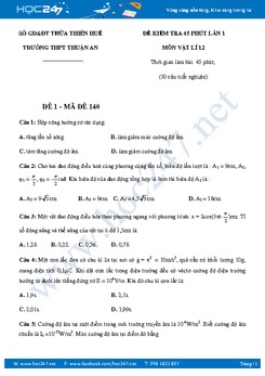 5 đề kiểm tra 45' chương Dao Động Cơ và Sóng Vật lý 12