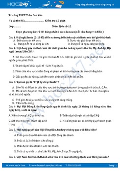 Bộ 2 đề kiểm tra 15 phút HK1 môn Lịch sử 12 - Trường THPT