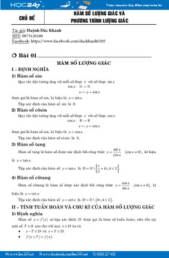 Chuyên đề hàm số lượng giác và phương trình lượng giác - Huỳnh Đức Khánh