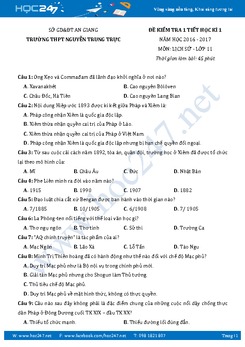Đề kiểm tra 1 tiết HK1 môn Sử 11 - Trường THPT Nguyễn Trung Trực